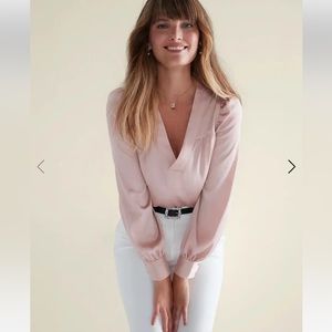 WHBM Long Sleeve Topstitch Satin Blouse